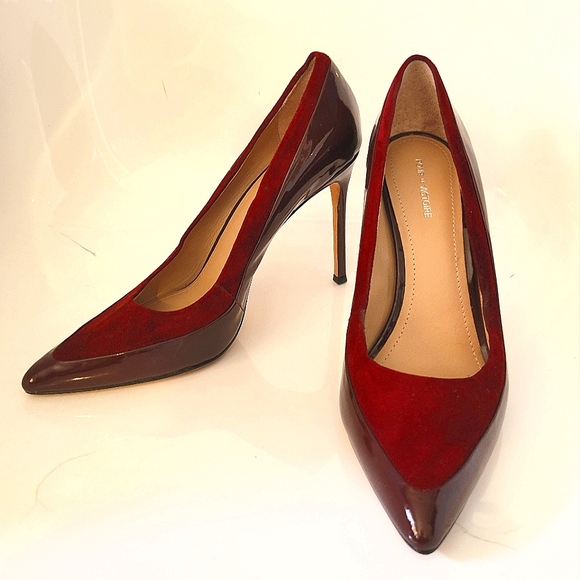 Pour La Victoire Shoes - Elegant Burgundy Suede and Patent Leather Heels Sz. 8.5